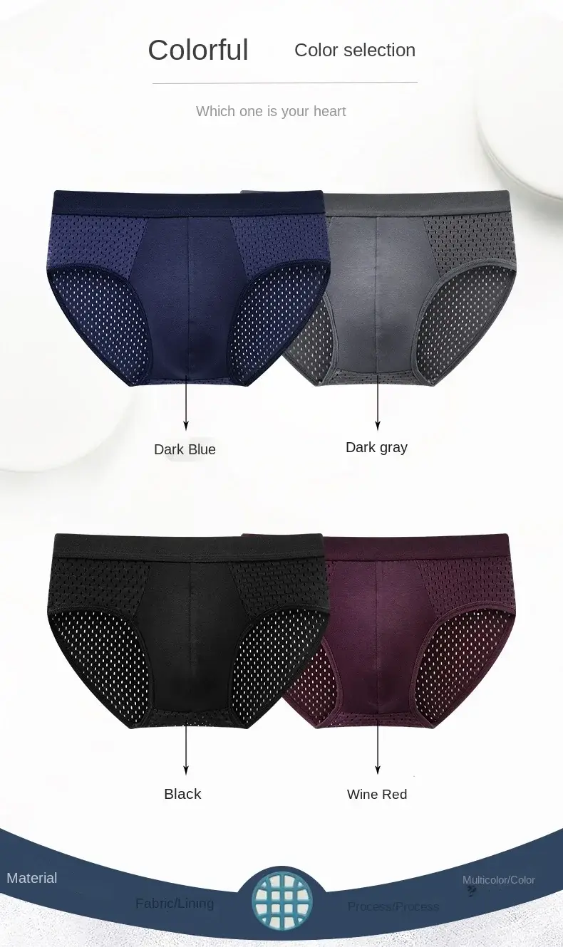 Solid Men Summer Ice Silk Underwear Boxershorts Briefs Breathable Underwear Bamboo Carbon Fiber Anti-Bacterial Hollow Panties — image 12
