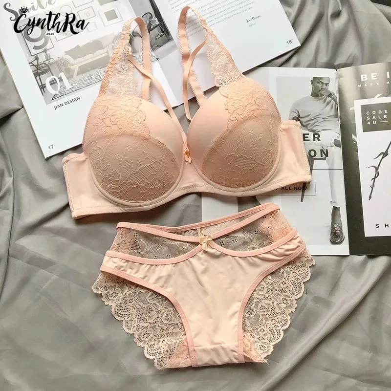 Lingerie Bra Underwear for Women Sexy Section Breathable Female Large Plus Size Lace Push Up Bralette Bra and Panty Set
