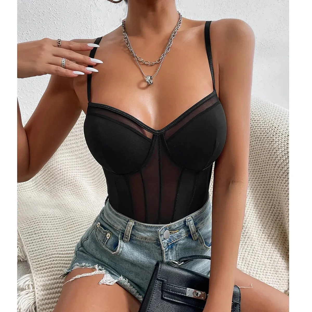 Sexy Tight Fitting Women's Clothing Deep V-Neck Shaping Adjustable Shoulder Straps Reinforced Soft Padded Bra Top — image 3