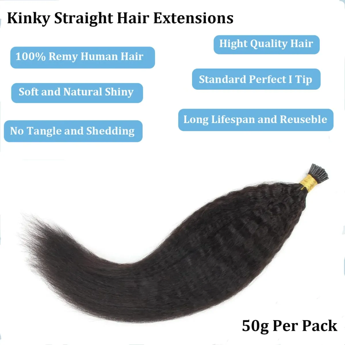 Kinky Straight Microlinks Hair Extensions Virgin Human Hair Natural Black Keratin I Tip Hair Extension 50g/Set For Women — image 3