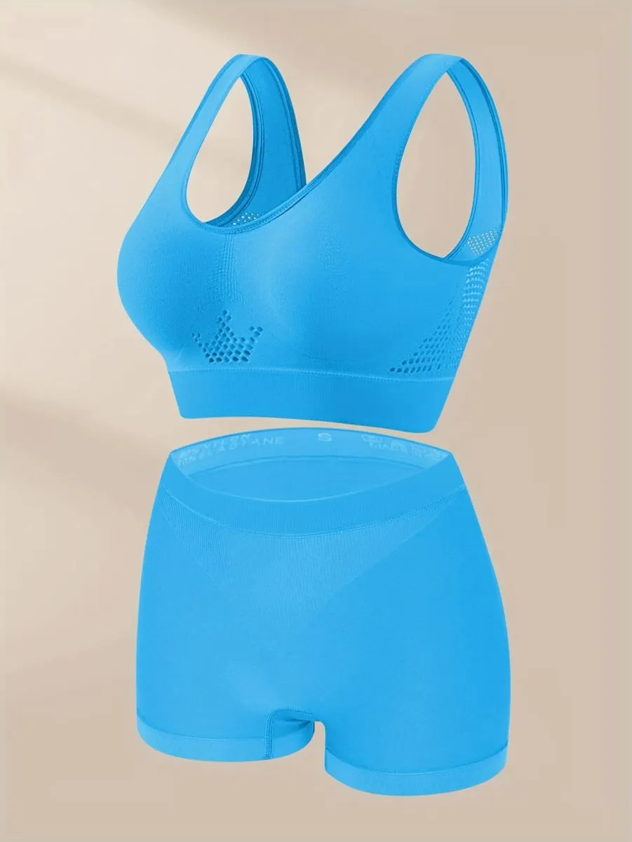 1 Set Set Pakaian Dalam Wanita Bralette Ukuran Besar Bra Tanpa Jahitan Bra Olahraga Sejuk Nyaman Boxer Kain Melar — image 5