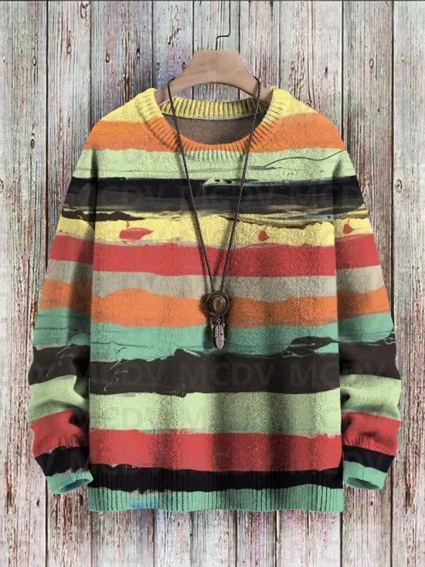 Vintage Pattern Print Knit Pullover Sweater Pambabae Para sa Lalaki Sweater — image 4