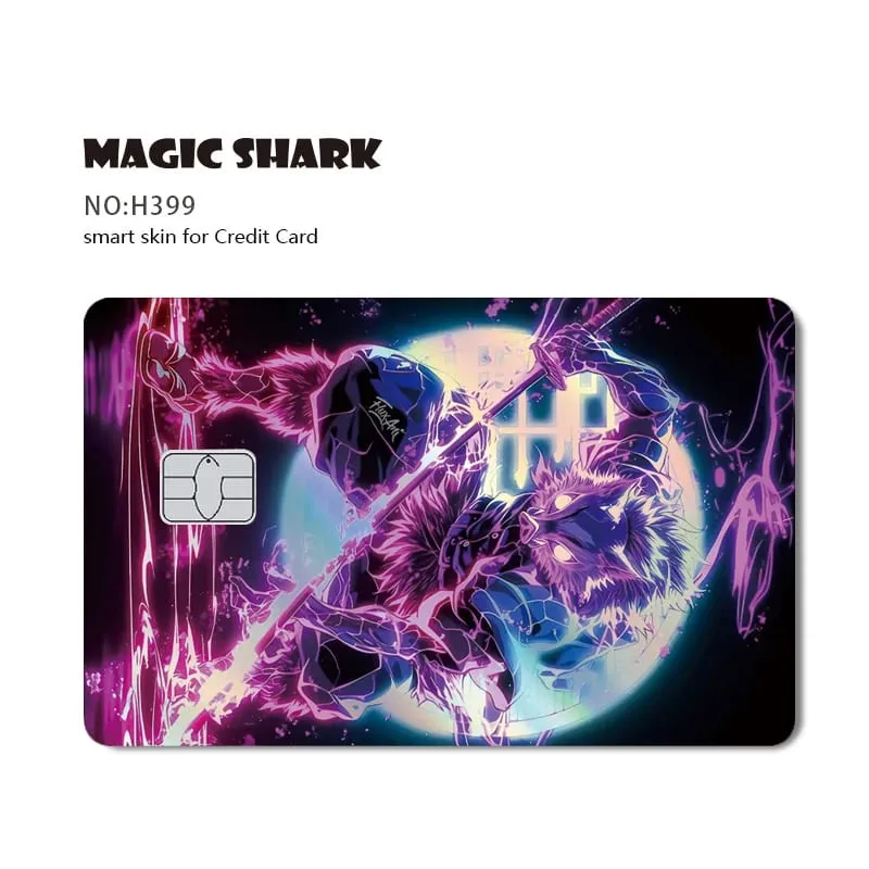Magic Shark Demon Slayers Anime Cool Shinny Holographic Laser Skin Cover Sticker Film for Debit Credit Card