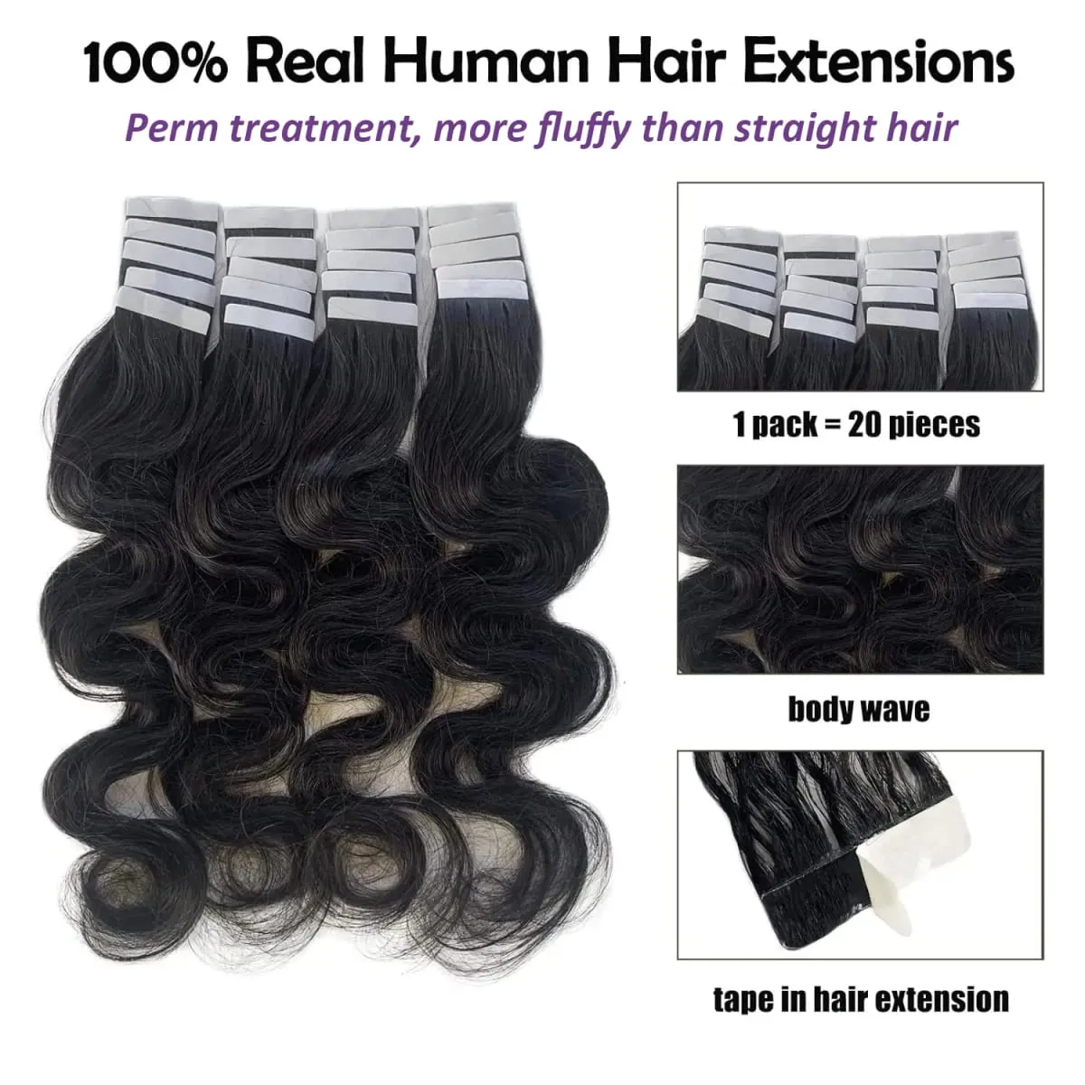 Tape Ins Body Wave Natural Black Human Hair Wavy Tape In Extensions Brazilian Remy Hair Tape In Human Hair Extension 20 40 60Pcs — image 4