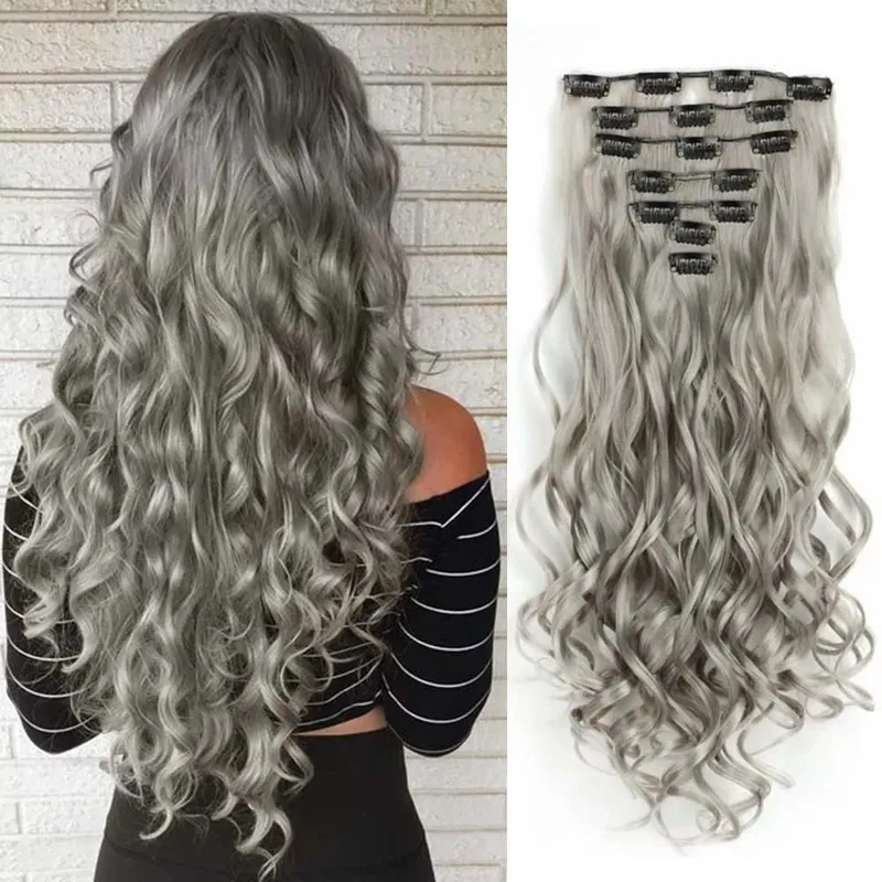 22 Inch Elegant Sexy Hair Curly Extensions 7Pcs/Set 16 Clips Long Curly Wave-Body Wave Hair Extensions Clip In Hair Extensions — image 14