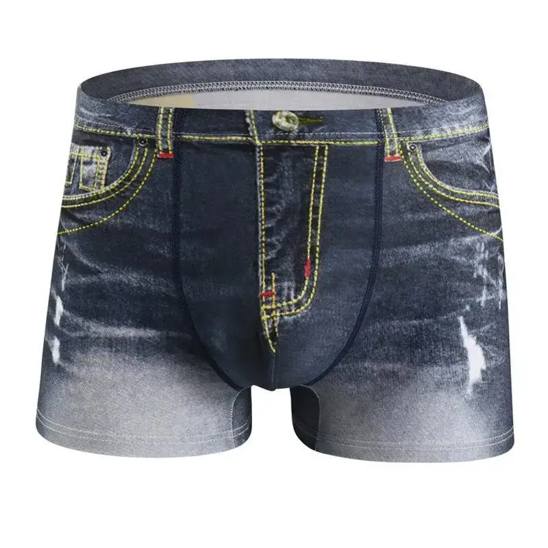 1 Stück Herrenunterwäsche aus Baumwolle mit Denim-Aufdruck, U-förmiges Design, atmungsaktive Boxershorts, Herren-Komfort-Baumwolle
