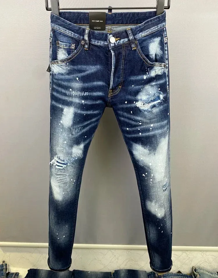 Men Jeans Dsq2 Denim Pants Hole Slim Pencil Trousers Buttons Party Clothes coolguy D2 JEANS for husband blue — image 2