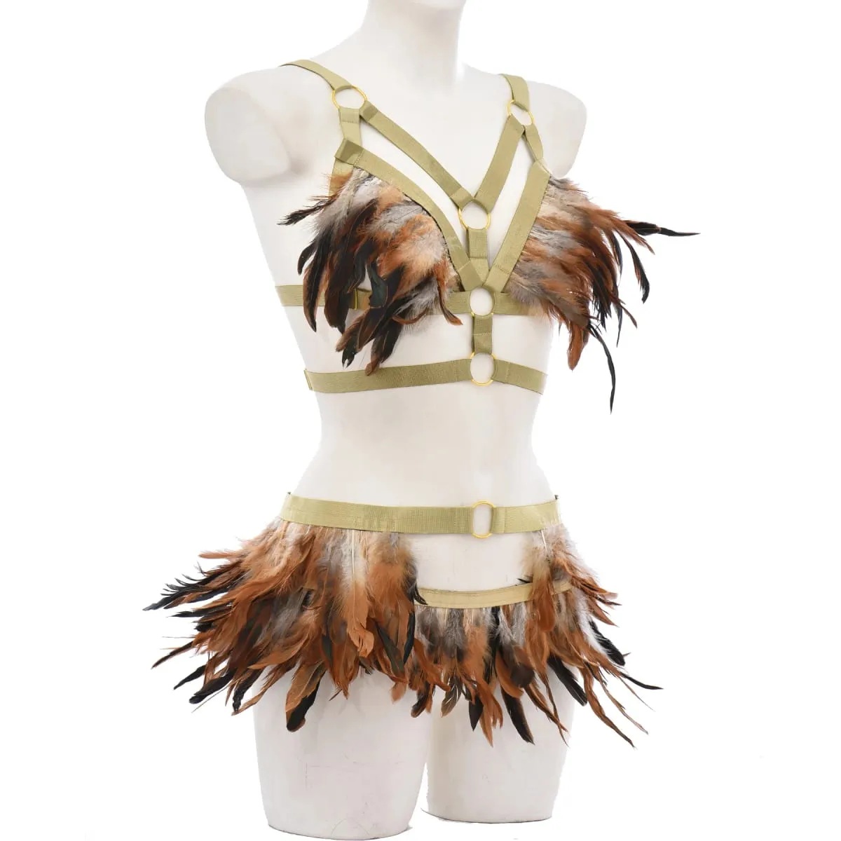 Gothic Elastik Body Harness Cage Bra Hollow Laraskan Set Pakaian Dalam Seksi Punk Halloween Feather Performance Pakaian Bondage Harness — image 4
