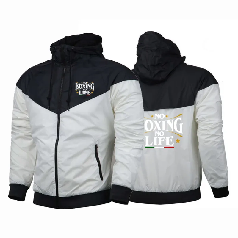2025 No Boxing No Life Gym Men's Spring and Autumn Thin Windproof Casual Hooded Color Matching Fashion Printing Windbreaker Coat — image 4