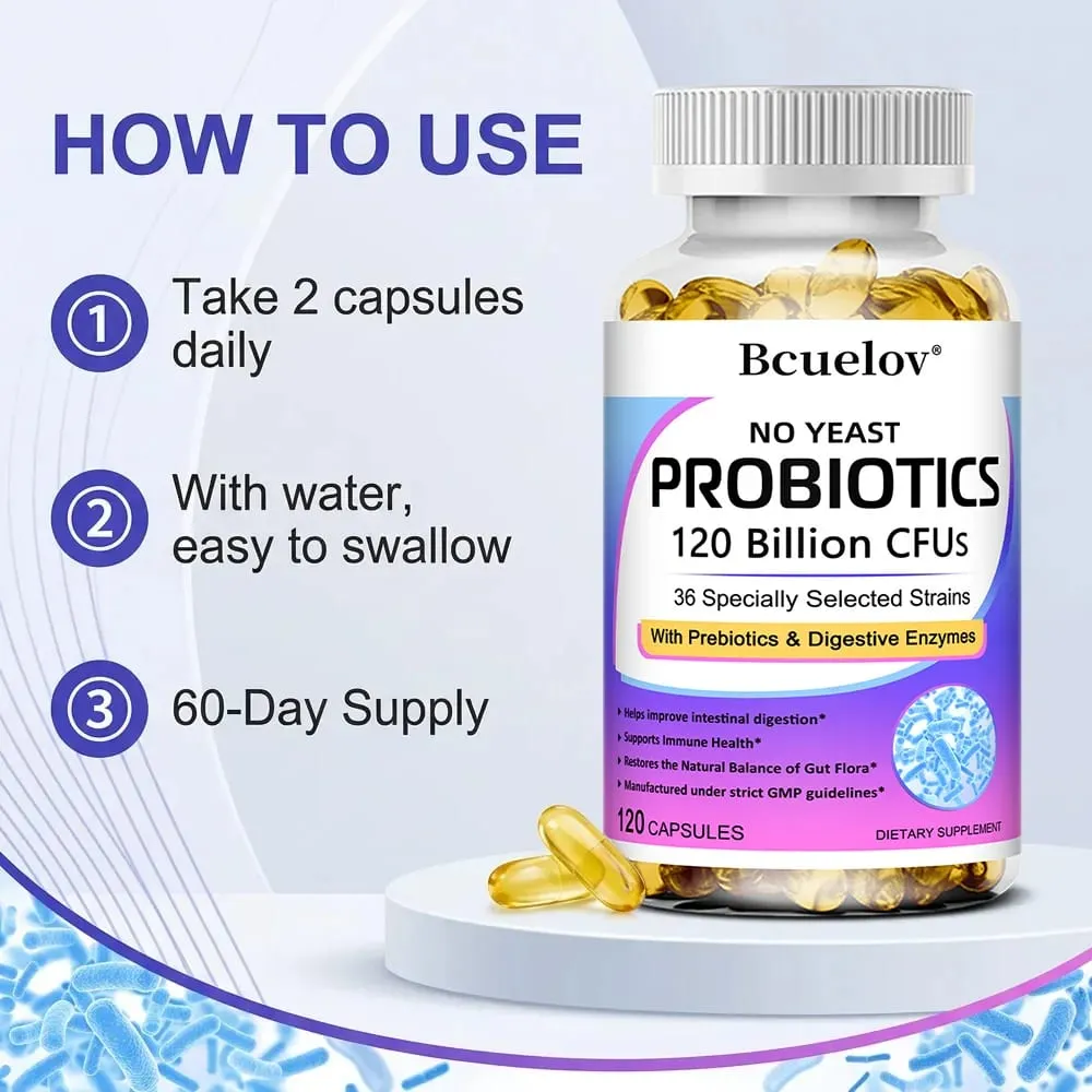 Probióticos 120 mil millones de UFC con prebióticos y enzimas digestivas Apoya la digestión Flora intestinal Alivio de la hinchazón y salud inmune — image 5