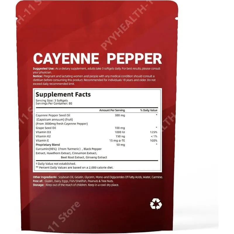 Cayenne Pepper Softgels Doplněk s hroznovým jádrem Červená řepa Kurkuma Vitamíny D3 K2 Bylinný přípravek na podporu zdraví cév nohou — image 6