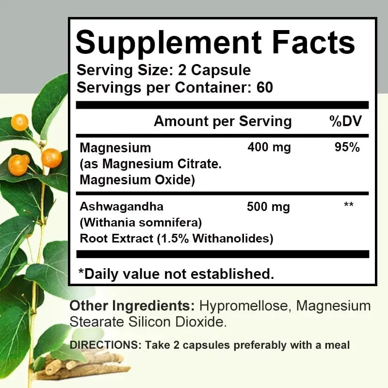 Magnesium + Ashwagandha Supplement with Magnesium Citrate Muscle Recovery Heart & Bone Health Calm & Relaxation — image 5