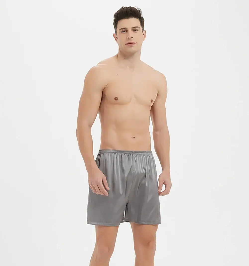 Mens Boxer Shorts Pajama Pants 19mm Mulberry Silk Sleepwear Lounge Underwear Beach Shorts with Elastic Waistband L-6XL