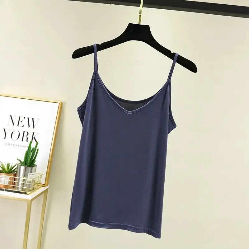 Spaghetti Strap tops Women Halter V Neck Camis Tank Solid color basic sleeveless Camisole Top — image 6