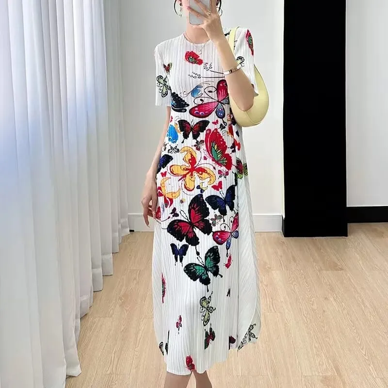 Miyake Long Dress Pleated Evening Dresses Printed Female Summer Pleated Joker Fashion Light Luxury Elegant Ladies Style Dress — image 2