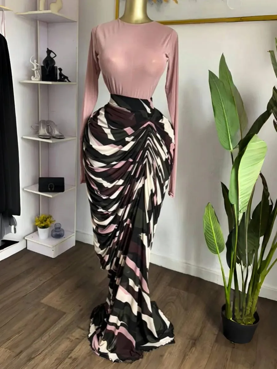 ซม.YAYAผู้หญิงTie DyeลายPatchworkซ้อนRuched Bodycon Midi Maxiชุดยาวฤดูใบไม้ร่วงฤดูหนาวการศึกษาวันหยุดพรหมชุด — image 5