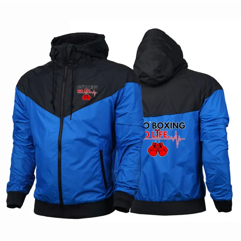 2025 No Boxing No Life Gym Men's Spring and Autumn Thin Windproof Casual Hooded Color Matching Fashion Printing Windbreaker Coat — image 2