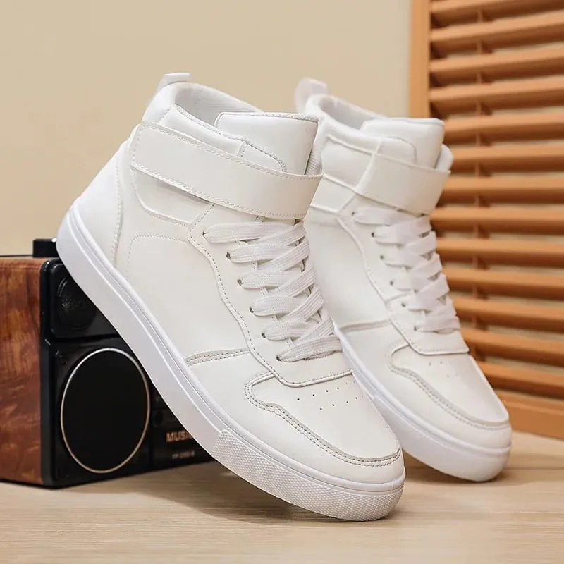 White Vulcanized Sneakers Men's Flat Comfortable Shoes Lace up Zapatillas Hombre Autumn Spring High Top Sneakers Plus Size 39-48 — image 5