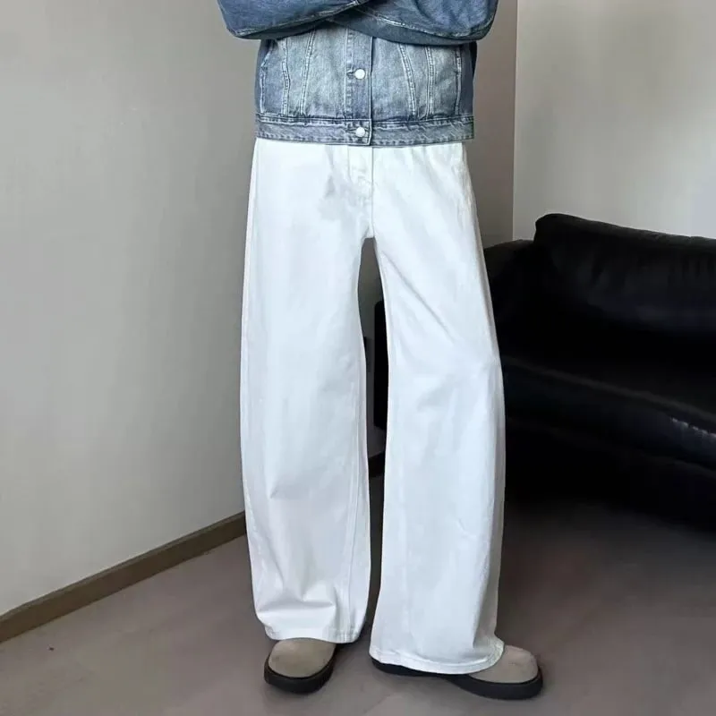 New Summer Men's Jeans Solid Color Simple Wide Leg Trousers Washing Cleanfit Straight Male Denim Pants Streetwear 9W2249 — image 4