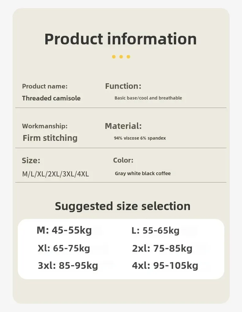 M-4XL For 45-105kg Threaded Cotton Plus Size Camisole Top with Built-in Bra For Women Modal Seamless Underwear Tank Tops