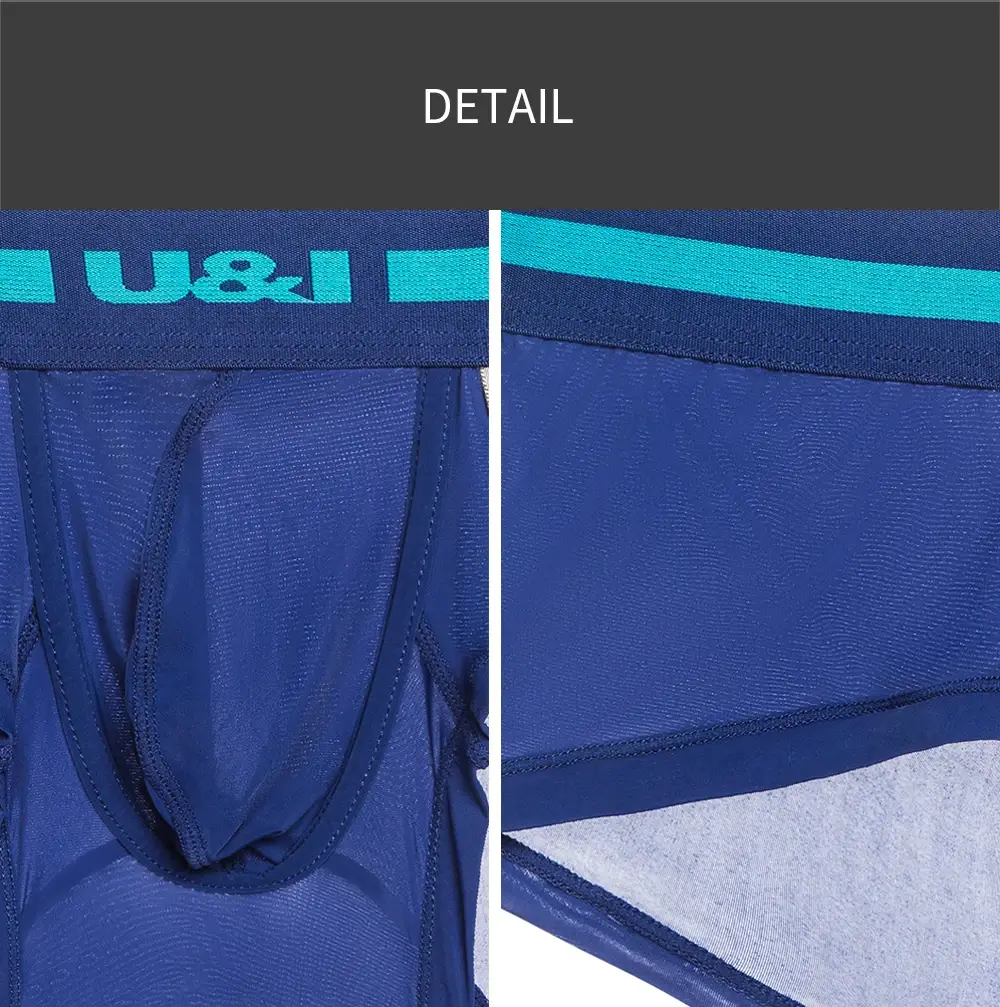 U&I men's underwear boxer low-waist nylon ultra-thin slightly transparent u convex design trendy personality summer boxer — image 5