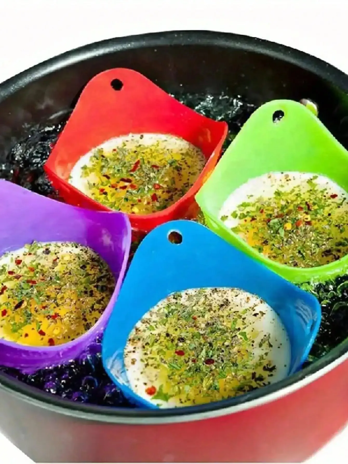 Rastgele Renklerde 4 adet yumurta kaynatıcı Kalıp Fincan Silikon Yumurta Avcıları Haşlanmış yumurta bardakları Mikrodalga Hava Fritöz Soba Üstü Yumurta Pişirme — image 2