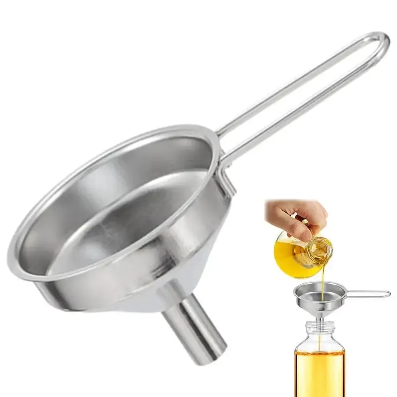 1PC Stainless Steel Mini Funnel Kitchen Oil Liquid Funnel With Stable Handle Wide Mouth Funnel For Canning Kitchen Tools