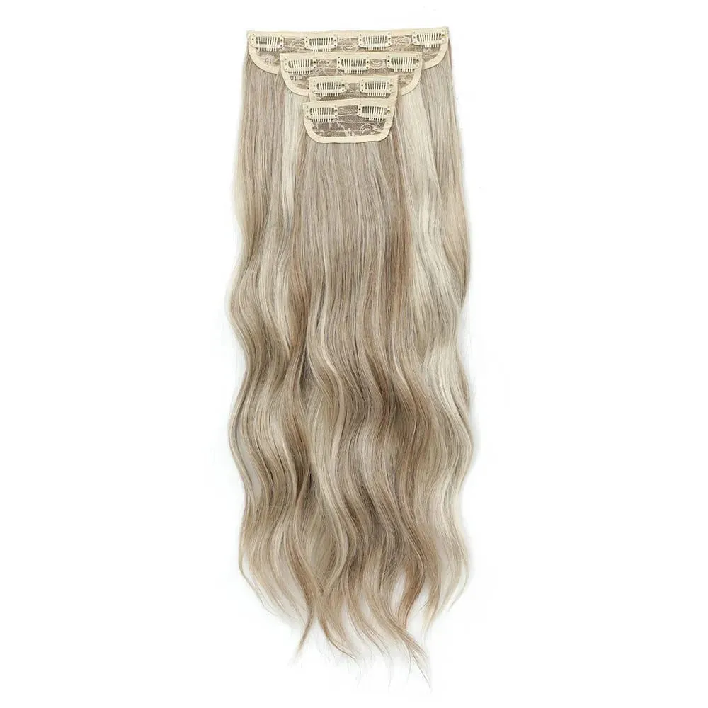 4 pçs/set 11 clipes 22 polegadas 220g ondas de praia clipe em extensões de cabelo loira arenosa champanhe resistente ao calor sintético peruca — image 17