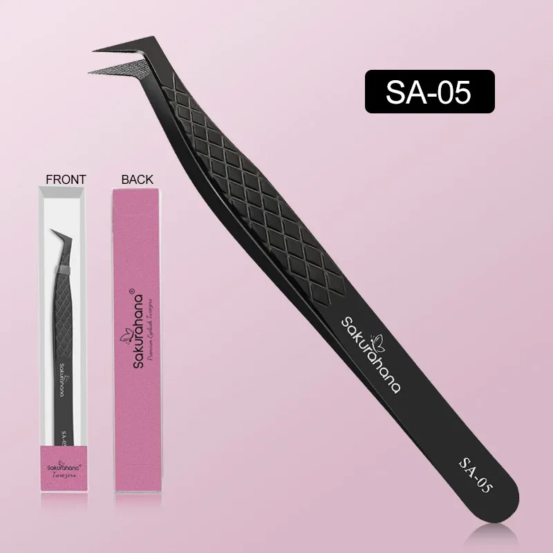 Professional Eyelash Tweezers Black Fiber Tip For Lash Extensions Mega Volume Mink Lashes Tool Makeup Artist Kit