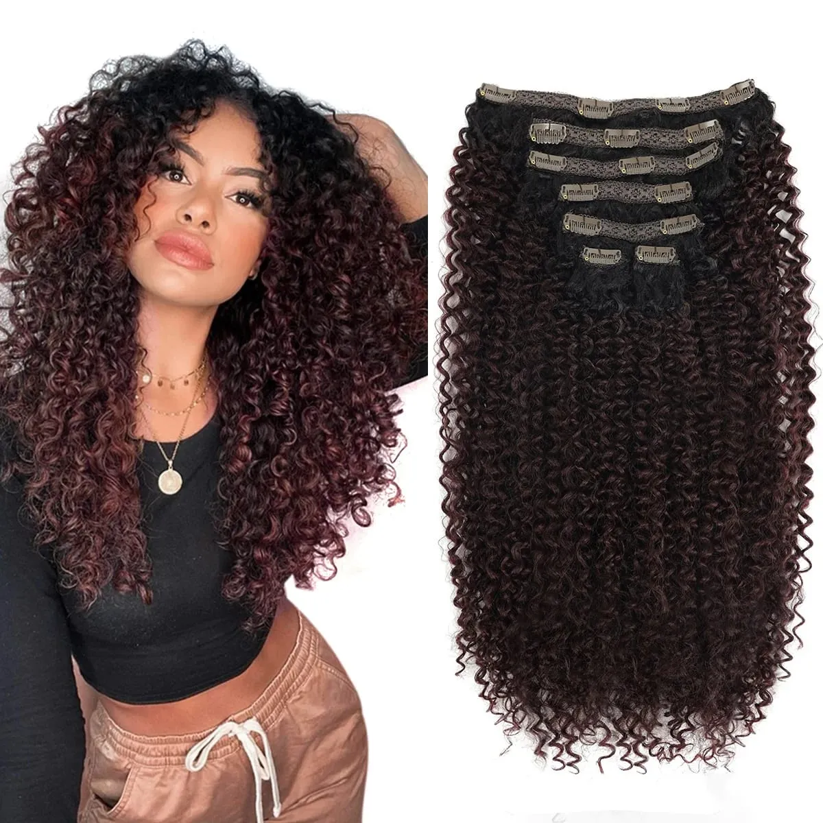 Afro Kinky Curly Synthetic Clip In Hair Extension Full Head Long 26” Afro Kinky Curly Fake Hair Pieces Clip-on hairpin For Women — image 2