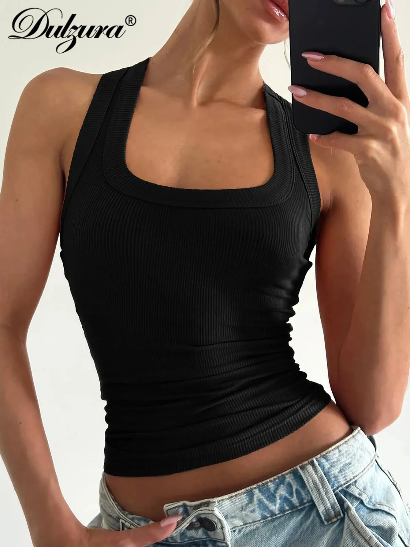 Dulzura Square Collar Sleeveless Slim Ribbed Tank Top Women'S Solid Sexy Casual Top Party Club Street Summer Clothes Wholesale — image 3
