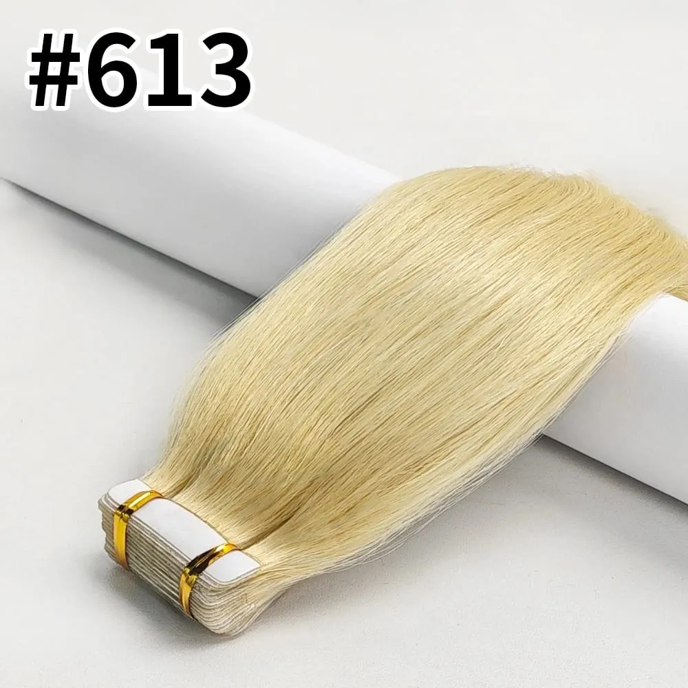 Straight Tape In Extensions 50G/20Pcs Skin Adhesive Invisible Glue #1B Tape Ins Brazilian Remy 100% Human Hair On Salon Quality — image 16