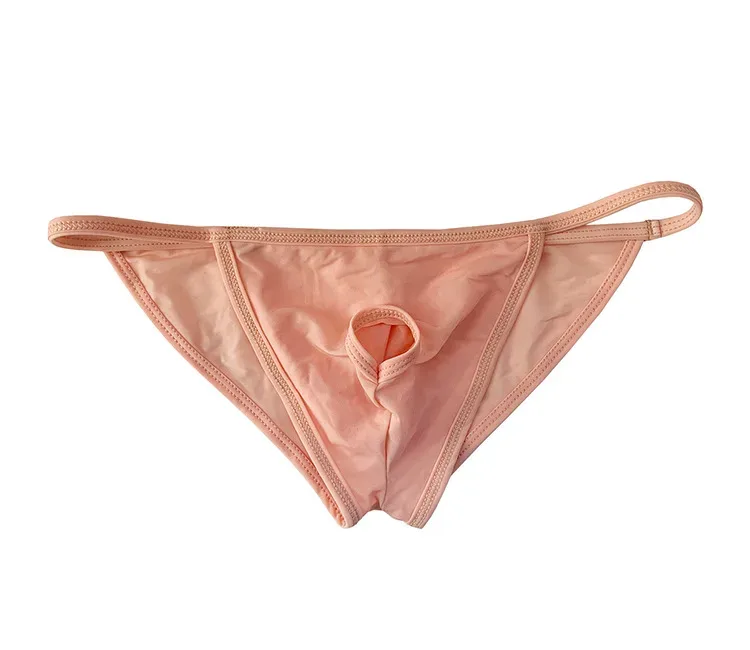 Celana Dalam Seksi Pria Celana Dalam Sutra Es Ultratipis Pakaian Dalam Bikini Belah Ganda dengan Celana Dalam Desain U-cembung Yang Dipersonalisasi Lubang
