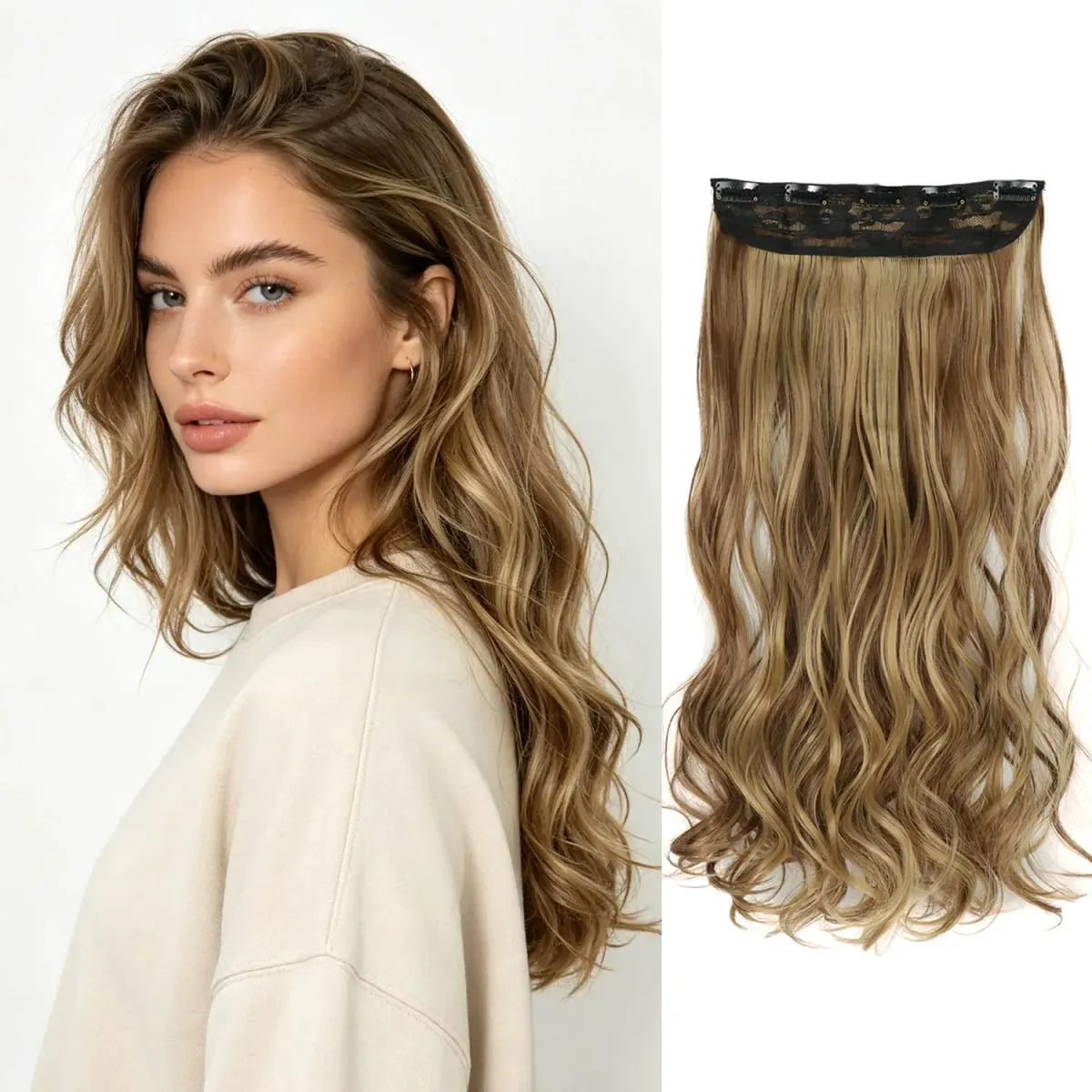 Syntetisk clip in hair extensions 5 clips i ét stykke højtemperatur fiber bølgede hårstykker til kvinder daglig festferie — image 8