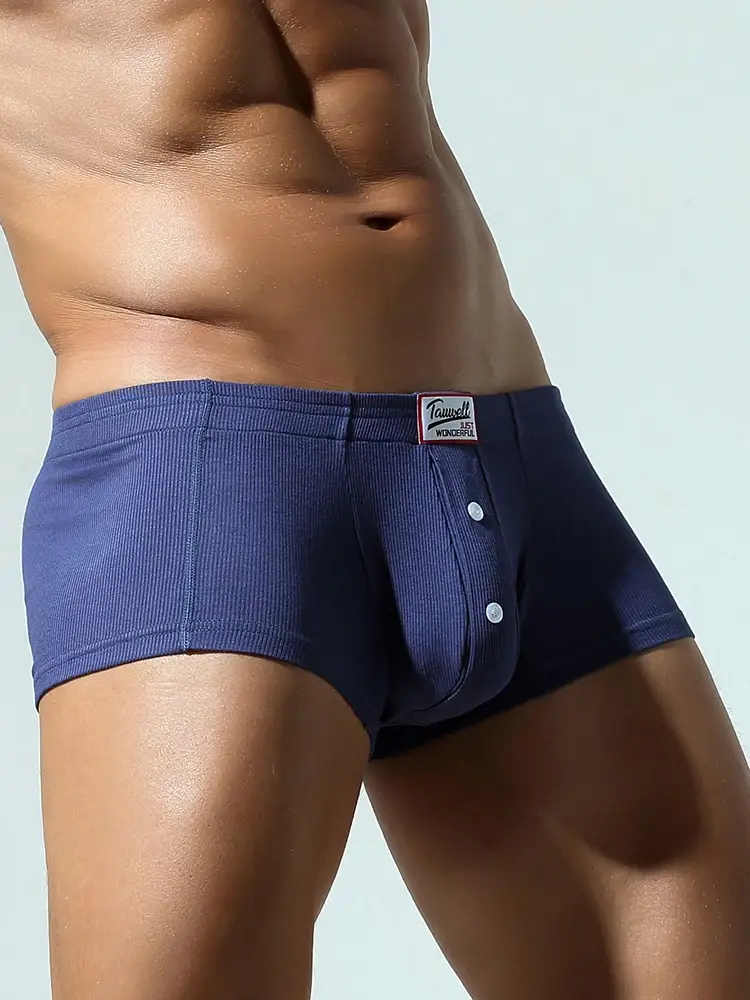 Men's Flat Underwear, Made of Synthetic Cotton, High Elasticity, Raised, Button Decoration, Comfortable Slim Fit Solid Color — image 27