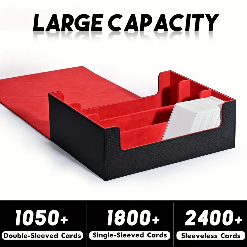 Trading Card Storage Box Can Hold 1800+ Single Decks Magnetic Closure PU Leather Card Box Fits for TCG Yugioh Cards