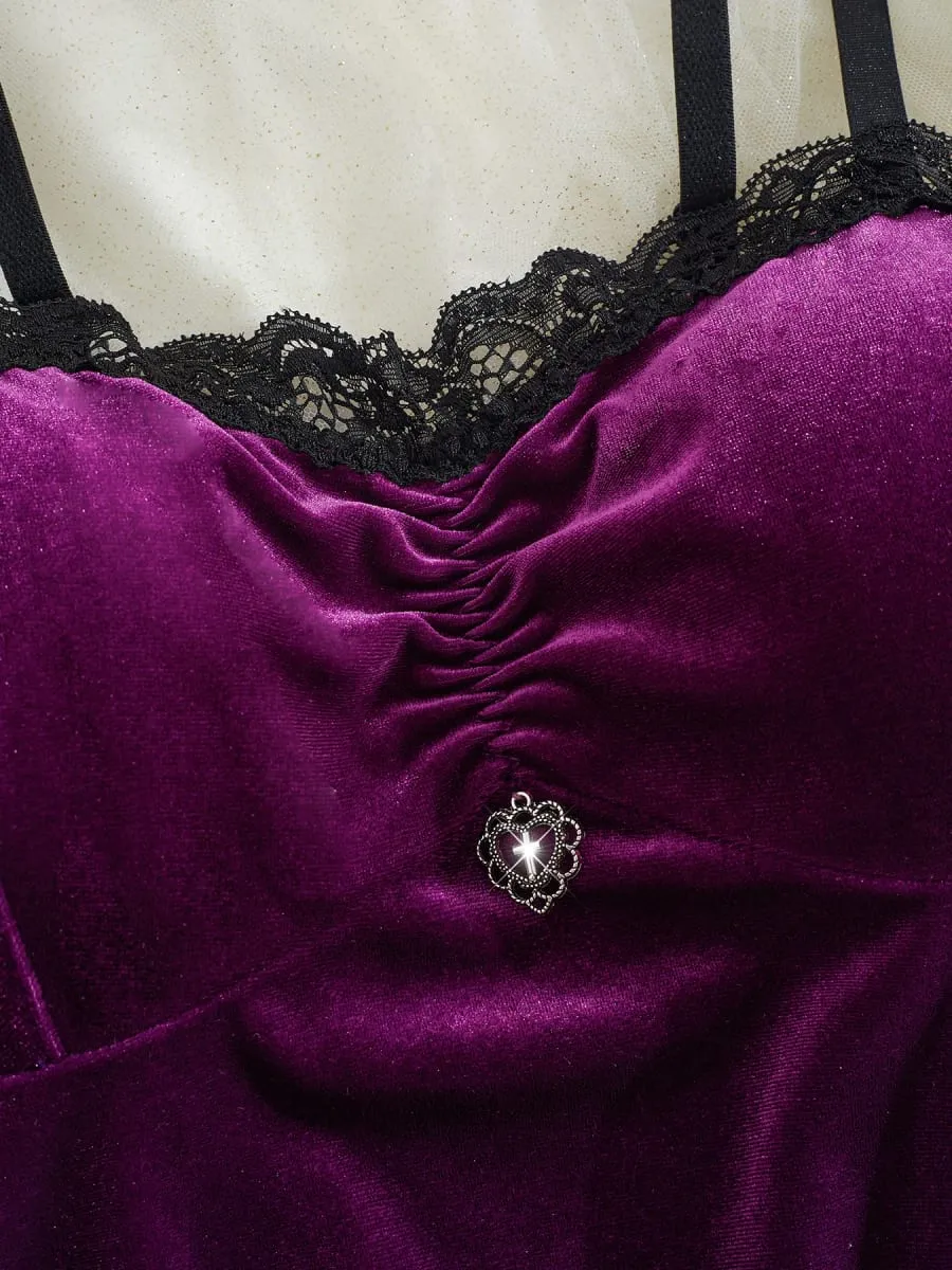 2PCS Bra with Underwear Velvet Y2K Mall Goth Crop Tops Purple Alternative Aesthetic Crop Tops Women Backless Sexy Strap Tanks — image 3