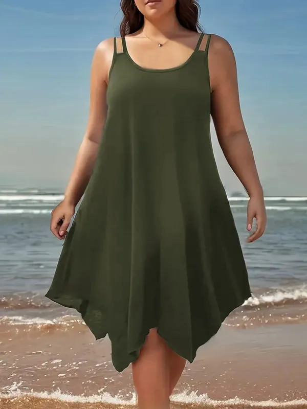 Vestido camisola grande feminino de cor sólida com bainha assimétrica