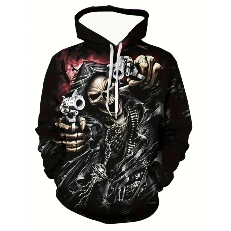 3D Printed Skull and Rose Sweatshirts Drawstring Sportwear Long Sleeved Tops Men's Hooded Hoodies Street Graphic Men's Clothing — image 5