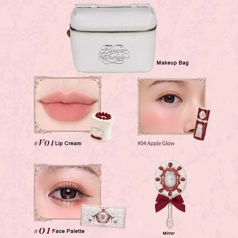 Flower Knows Strawberry Cupid Set trucco professionale per donna Kit completo Confezione regalo Ombretto Crema labbra Blush Set in polvere compatta — image 14
