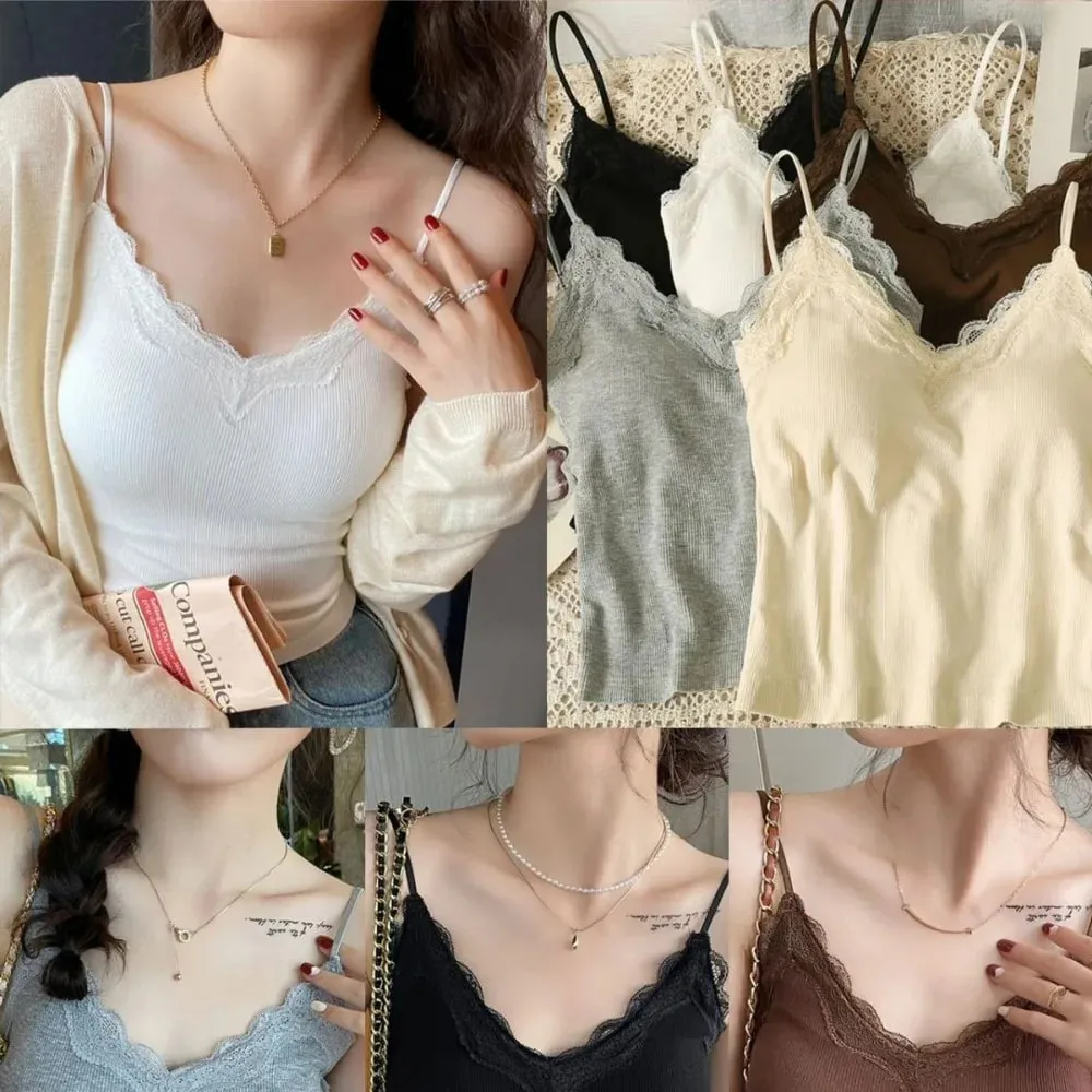 Comfort Breathable Lace Camisole Strap Bra Solid Color Crop Top Sexy Style Wire-Free Summer Top — image 8