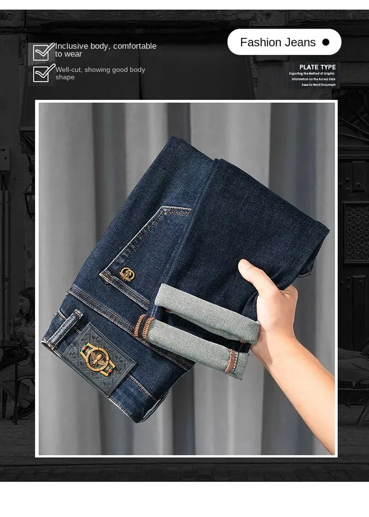 Light Luxury Blue Jeans Men's Autumn and Winter Thick 2024 New Simple and Versatile Casual Stretch Slim High-End Trousers — image 8