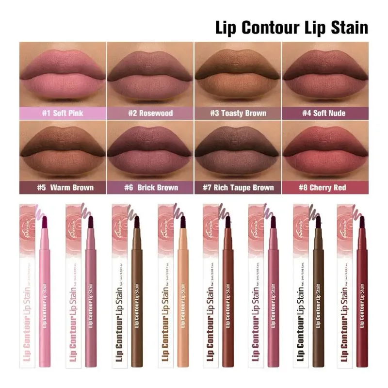 2-in-1 Lip Contour Stain Lip Tint Soft Nude Lip Makeup Smudge-proof Non-stick Cup Moisturizing Lip Stain & Liner Pen Long-wear