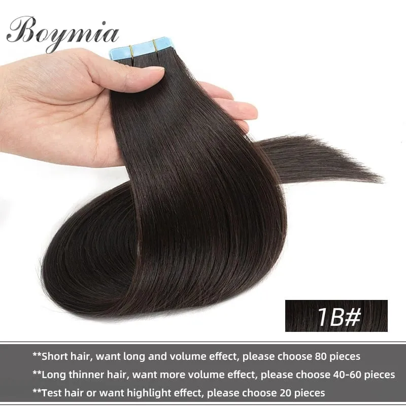 Boymia Tape In Human Hair Extensions 12"-24" Natural Black Machine Remy Tape In Hair Extension Invisible Tape Hair 20pcs — image 8