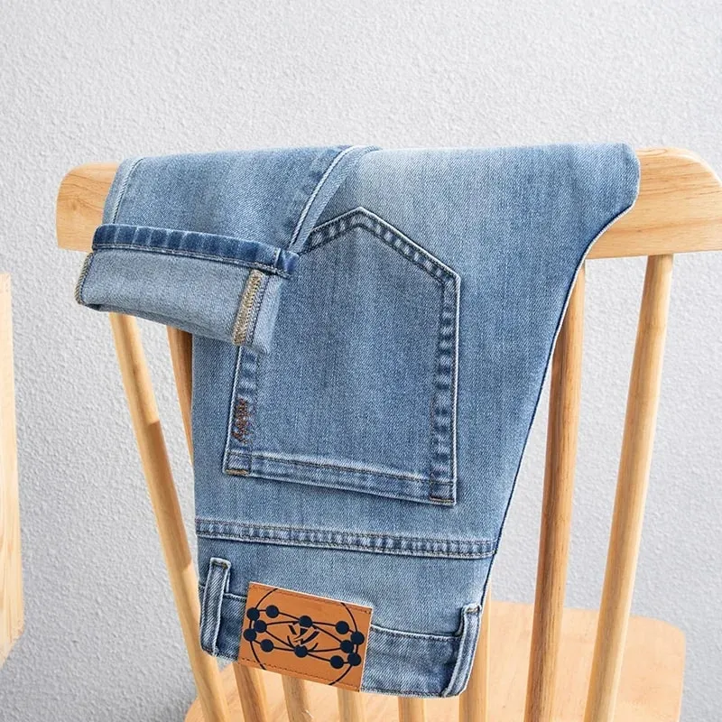 New Summer 98% Cotton Men's Business Casual Jeans Straight Soft Stretch Fabric Baggy Denim Pants Male Brand Trousers — image 6