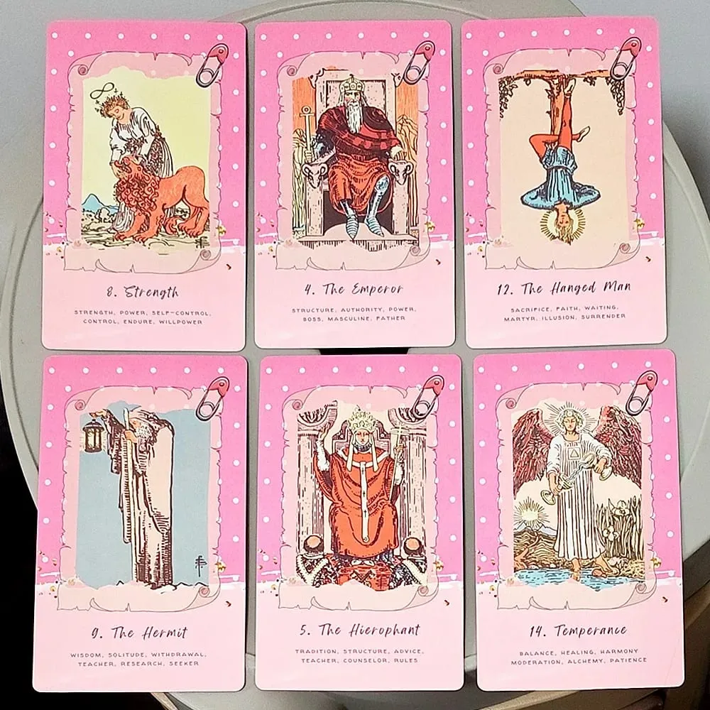 Pink Waite Tarot The Dreamy Pink Collage Tarot Dek 78 Kad Tarot Kawaii Estetik dengan Makna 12*7sm Timbul dua kali — image 4