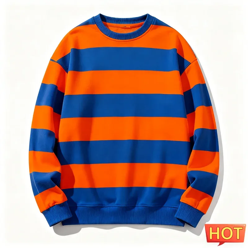 Retro gestreiftes Grafik-Sweatshirt für Herren, schlicht, lässig, langärmelig, 3D-gedruckt, hässliches Sweatshirt, lockere, atmungsaktive O-Ausschnitt-Pullover — image 7