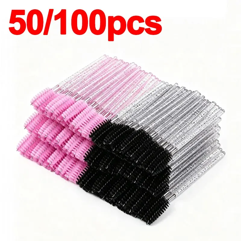 Bagong 50/100pcs Microbrush para sa Eyelashes Brush Crystal Spoolie Brushes Eyebrow Comb Makeup Beauty Tool para sa Eyelashes HZS24 — image 2