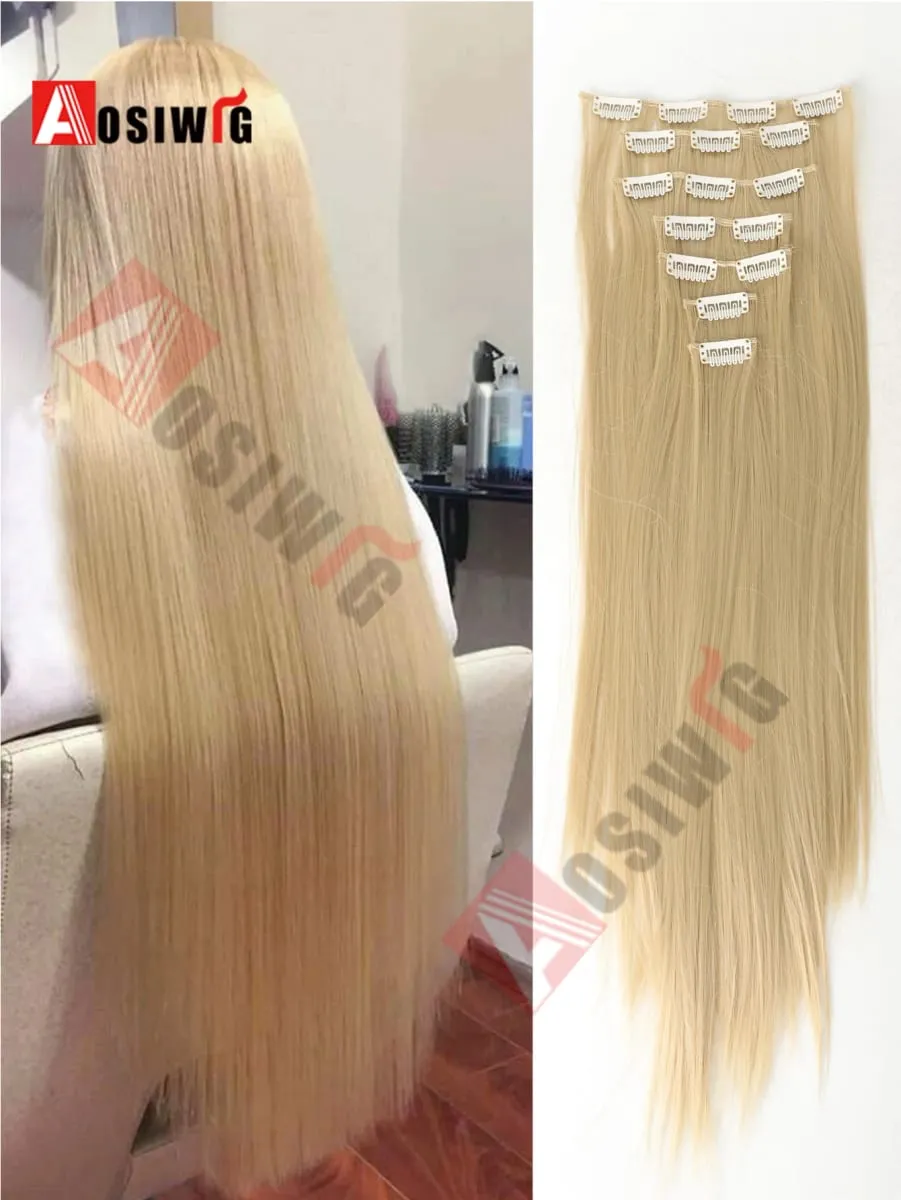 18-32Inch 16 Clips in Hair Extensions Long Straight Hairstyle Synthetic Blonde Black Hairpieces Heat Resistant False Hair Daily — image 14