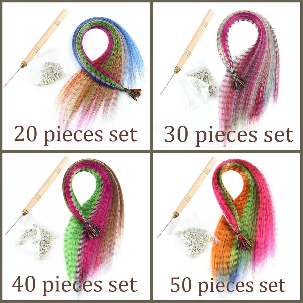 Synthetic Colored for Hair Feather Extensions 20 30 40 50 Pieces Tip 16inch Synthetic Hairpiece Zebra Feather Hair Extensions — image 7